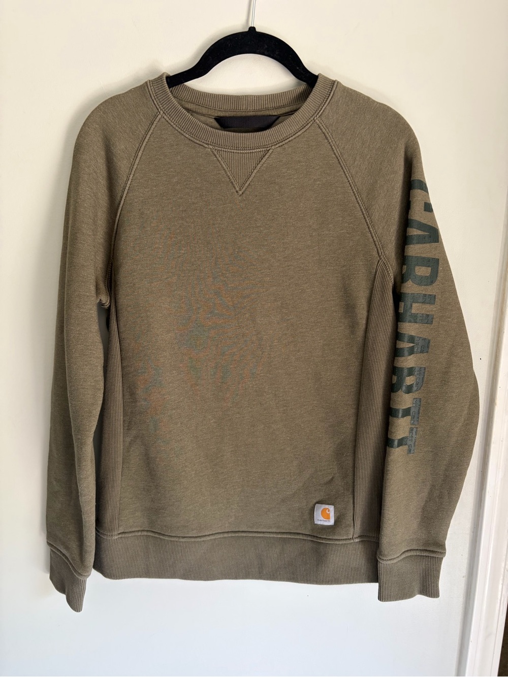 Carhartt Olive Green Relaxed Fit Crewneck Sweatshirt with Enhanced Sleeve Logo